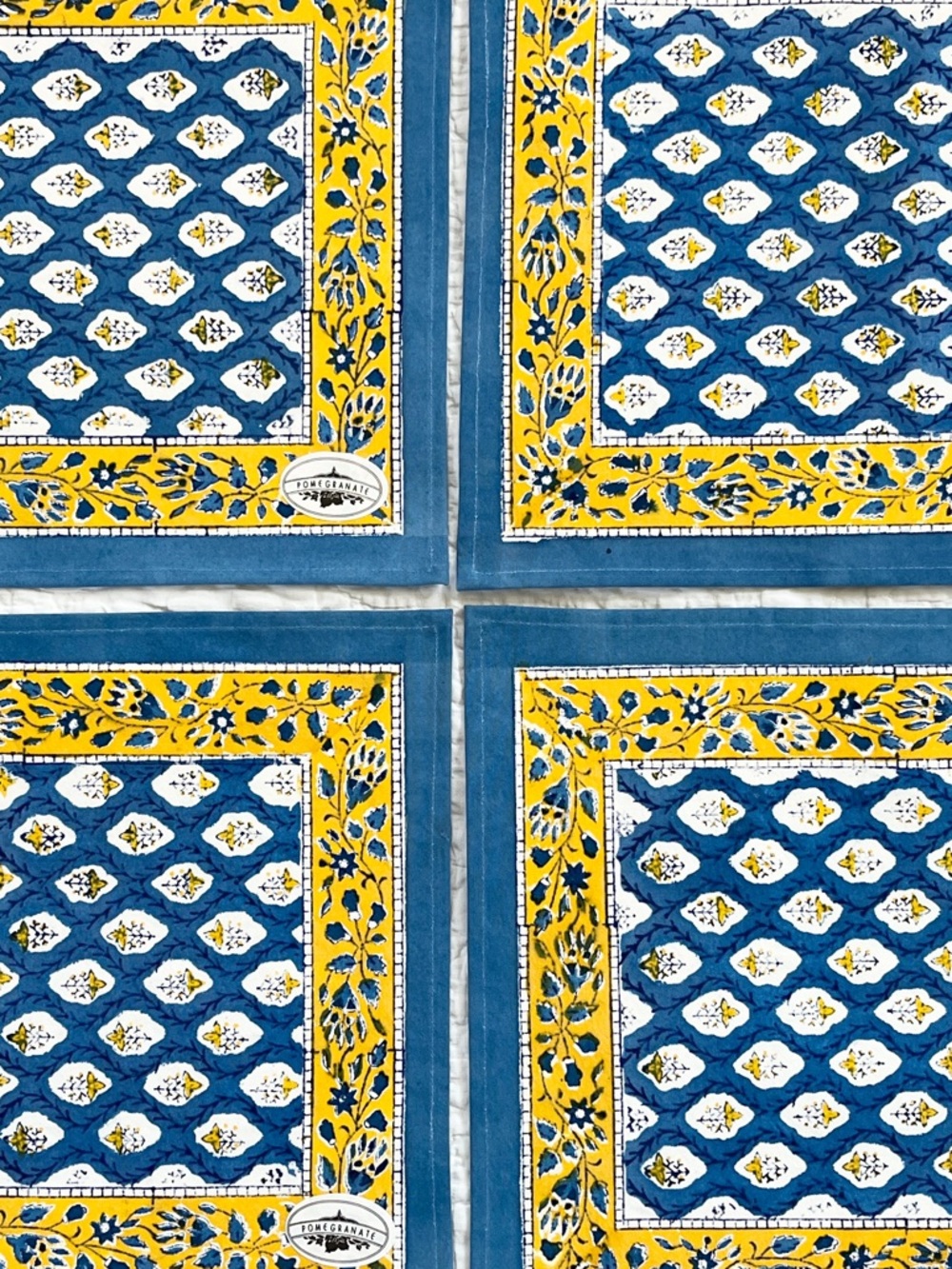 x4 NWT Pomegranate Provence Placemats Blue Yellow Block Print Cotton India 13x19